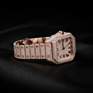 Montre à quartz couleur or rose, cadran à chiffres romains, lunette en cristal, bracelet en acier inoxydable, montre-bracelet de luxe - Product Image 2