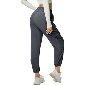 Plus Size Women High Waist Yoga Cargo Leggings Four-Way Stretch Fitness Workwear Solid Elastic Sports <b>Pants</b> with Pockets - Product Image 3