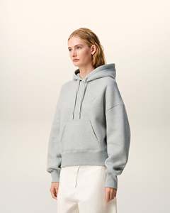 Sudadera con Capucha Gris Claro para Hombre, Corte Regular, Tejido de Algodón, Color Sólido, Estilo Casual para Otoño, Diseño con Logotipo Frontal y Bolsillo - Product Image 1