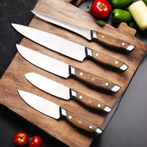 High Quality 5 Pcs UA Supplies Handmade Kitchen <b>Knives</b> Chef <b>Set</b> with Ergonomic Olive Wood Handle & Leather Bag OEM ODM Wholesale - Product Image 4