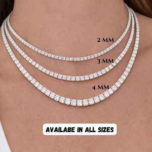 Collar de tenis recto de moda con diamante de moissanita de corte redondo y plata 925, regalo original para boda, amuleto de joyería - Product Image 4