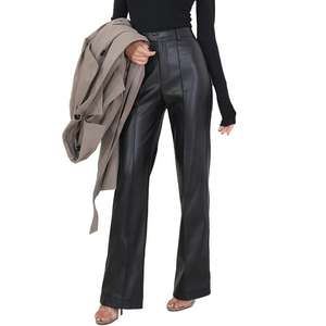 Pantalones Largos de Cuero Genuino para Mujer, Modelo 2026, de Pierna Ancha, Color Marrón, con Muestra Gratis - Product Image 2