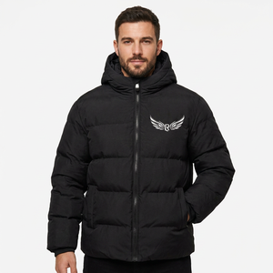 Blouson bomber noir à capuche pour homme en toile fine avec logo frontal, imperméable, coupe-vent, avec broderie d'ailes, fermeture éclair, vêtement décontracté pour l'hiver - Product Image 2