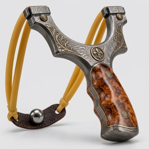 Pièce de présentation artisanale traditionnelle pour collectionneur : Lance-pierre en acier Damas, fait main, à motifs décoratifs - Product Image 6