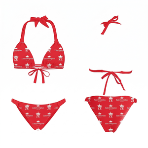 Conjunto de Bikini Rojo de Poliéster Premium de 220 GSM, Cintura Alta, Relleno Extraíble, Antibacteriano, con Logotipo Personalizado, Impresión Digital, para Playa - Product Image 1