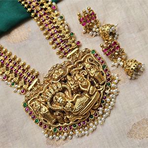 Kemp Antique Finish Temple <b>Long</b> Haram-Fine Beaded <b>Necklace</b> - Product Image 3