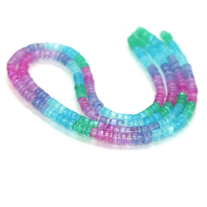 Cuentas Heishi de piedra lunar natural multicolor brillante con efecto arcoíris, en forma de neumático liso, cuentas de piedra lunar con efecto de sombra en forma de rueda, joyería al por mayor - Product Image 3