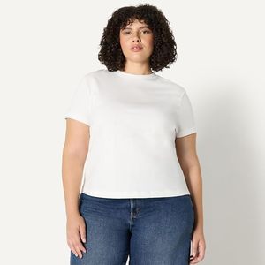 Haut court blanc à col en V et manches courtes pour femme, coupe classique, en coton tricoté, couleur unie, respirant, écologique, séchage rapide - Product Image 5