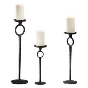 3 Pcs Black Wood Scented <b>Tea</b> <b>Light</b> Candle Holder Set Tall Textured <b>Christmas</b> Home Decor - Product Image 1