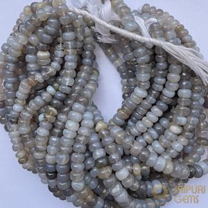 Perles de pierre d'agate grise naturelle certifiées IGI Jaipuri Gems, lisses, rondelles, 8mm/10mm/12mm, fils pour la fabrication de bijoux - Product Image 1