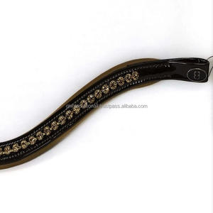 Bande de front de cheval en cuir véritable faite à la main de fabrication de qualité avec une superbe rangée de cristaux d'ambre ronds chaîne en métal bling - Product Image 5