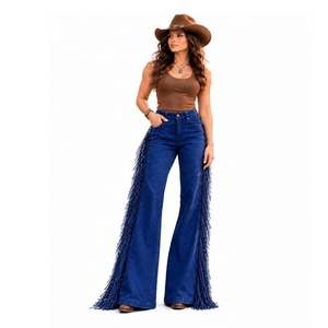Pantalones Vaqueros Rectos de Invierno para Mujer, con Flecos Pintados en PU, Colores Personalizados - Product Image 3