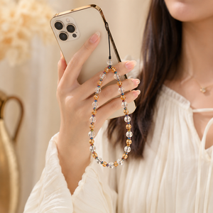 Handmade Crystal Beaded Waterproof Trendy <b>Phone</b> Charm Strap Clear Amber Beads <b>Mobile</b> Wrist <b>Lanyard</b> Fashion <b>Phone</b> Accessory - Product Image 4