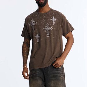 T-shirts Homme Nouveaux Designs Imprimés Strass Streetwear Mode Personnalisée Col Contrastant 100% Coton Écologique Haute Qualité Vente en Gros - Product Image 1