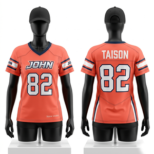 เสื้อฟุตบอลอเมริกันหญิง 180 GSM โพลีเอสเตอร์พรีเมียม สีม่วงเทา แผงตัดต่อสีตัดกัน ระบายความชื้นได้ดี สกรีนโลโก้ตามสั่ง - Product Image 2