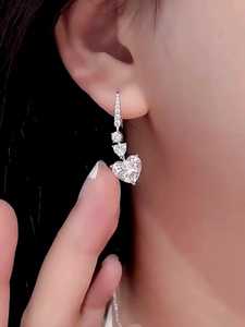 Romantic 1CT Heart And Round Cut Moissanite Drop <b>Earrings</b> with 925 Silver Fine Proposal Jewelry Engagement for Women's Gift - Product Image 2
