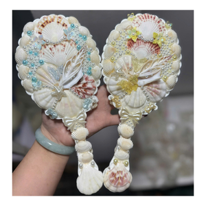 Handmade Seashell Round Handheld Makeup <b>Mirror</b> With Pearl And Flower Decorations Coastal Style <b>Vanity</b> <b>Mirror</b> - Product Image 6