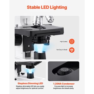 Microscopio Composto Binoculare Professionale 40-5000X con Sorgente Luminosa LED, Doppio Ingrandimento, Due Set per Adulti 100x 10x - Product Image 6