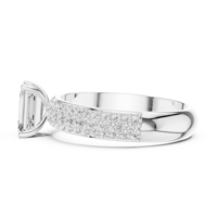Bague de fiançailles en argent sterling avec émeraude et moissanite ronde, triple rangée pavée |   Bague de mariage élégante pour femme