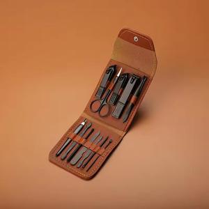 Morje Surgical <b>Nail</b> Scissors 16-Piece <b>Set</b> With Brown Leather Cover Portable Manicure Kit For Adults - Product Image 2