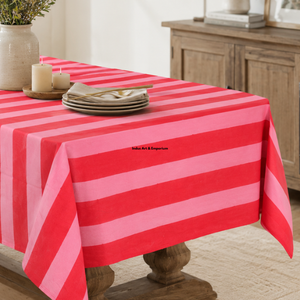 Striped Red Pink Rectangular <b>Tablecloth</b> Cotton Polyester <b>Linen</b> Washable Classic Style Home Dining Cover - Product Image 3