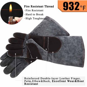 Gants de soudage en cuir de vachette renforcé de haute qualité à manchette longue, résistants à la chaleur et aux étincelles, pour la lutte contre les incendies - Product Image 6
