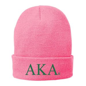 Gorro de Invierno de Punto Verde AKA Mod Pom Pom con Bordado Rosa, Gorro Suave y Cálido con Puño para Mujer, Estilo Sororidad Griega - Product Image 6