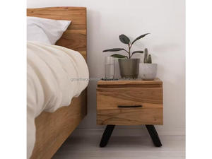 Juego de Mesitas de Noche Rústicas de Madera Maciza de Mango, 1 Estación de Carga, 1 Cajón, Modernas, Hechas a Mano en Rajasthan, Exportación Mundial - Product Image 3