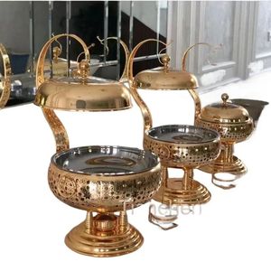 Recipiente para calentar comida tipo buffet, calentador de alimentos con aislamiento, calentador de alimentos chapado en oro. - Product Image 4