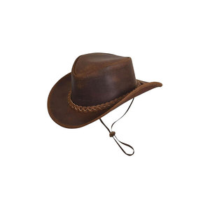 Leather Cowboy <b>Hat</b> With Braided <b>Band</b> And Chin Strap Brown - Product Image 1