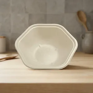 Trending Biodegradable Eco-Friendly Disposable Bagasse <b>Pulp</b> Moulded 360ml Hexa Bowl Water Resistant Lightweight Sustainable Food - Product Image 1