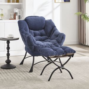 Sillón moderno azul marino con acento para salón, reposapiés, reposabrazos tapizados, sofá de esquina de espacio pequeño para lectura, bolsillo lateral para silla - Product Image 6