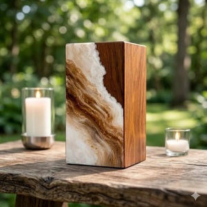 Brown Marble Resin Rosewood Cremation Urn for Human Ashes Handmade Wooden <b>Memorial</b> Urn Brown Marble Resin Wooden Cremation Urn - Product Image 5