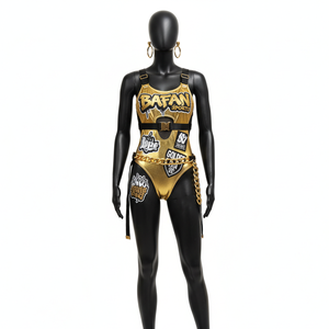 ชุดว่ายน้ำผู้หญิงแบบสองชิ้น ผ้าโพลีเอสเตอร์ผสมสแปนเด็กซ์ ยืดหยุ่นได้ 200 GSM สีทองเมทัลลิก รับสกรีนโลโก้สำหรับชุดว่ายน้ำผู้หญิง - Product Image 1