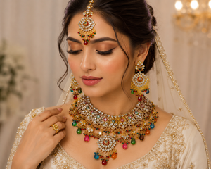 Gold Plated Brass Zircon Imitation Pearl Vintage Flower Artificial Jewelry Set (Necklace Earrings Headpiece) Women Wedding Party - Product Image 3
