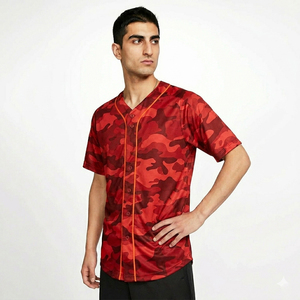 Maillots de baseball camouflage pour hommes, manches courtes, col en V, entièrement boutonnés - Product Image 6
