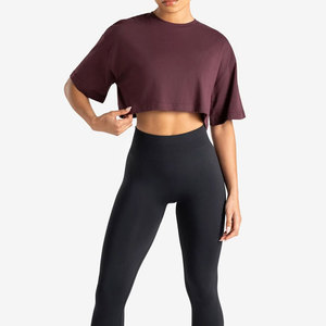 Camiseta de moda al por mayor para mujer, de hombros caídos, lisa, talla grande, ropa de verano, ropa de yoga, cuello redondo - Product Image 3