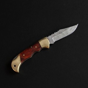 Cuchillo Plegable de Acero de Damasco Personalizado OEM DIY con Mango de Hueso y Latón, Cuchillo de Bolsillo Hecho a Mano, Funda de Cuero, Regalo EDC para Exteriores - Product Image 3