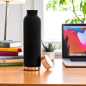 Botella de agua reutilizable de cobre con acabado negro, hecha a mano, ecológica, duradera, de 1000 ml, personalizable para el hogar, la oficina, viajes y el gimnasio. - Product Image 3