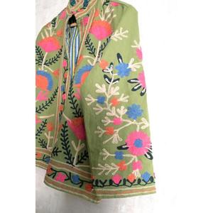 Suzani Embroidered Winter <b>Quilted</b> Breathable Woven Stand <b>Jacket</b> for Women Handmade Bohemian Ethnic Vintage Style Outerwear - Product Image 3