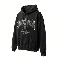 Sweat-shirts à capuche pour hommes, personnalisés et brodés, doublés polaire, épais, coupe oversize, style streetwear hiver, look urbain premium, effet vieilli, vente en gros