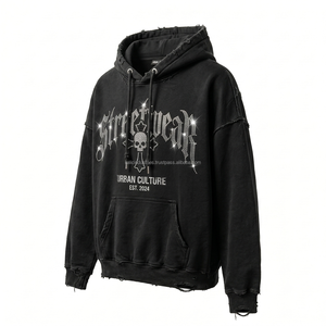 เสื้อฮู้ดดี้ผู้ชายแบบมีซับใน ปักลายตามสั่ง สไตล์สตรีทแวร์ ทรงโอเวอร์ไซส์ ผ้าหนา คุณภาพพรีเมียม ลุคยูบัน ดีไซน์ดิสเทรส ขายส่ง - Product Image 2
