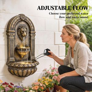 Fontana da Parete in Bronzo da 31 Pollici con Cascata a 3 Livelli, Luci LED e Flusso Regolabile per Villa e Parco, 230V - Product Image 6