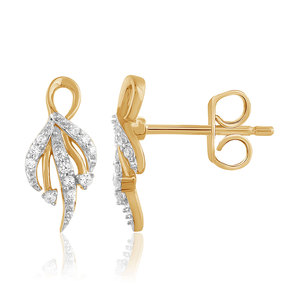 Boucles d'oreilles de luxe pour femme en or jaune 14 carats avec diamants torsadés floraux, taille brillant rond, diamants naturels certifiés IGI, pour mariage - Product Image 4