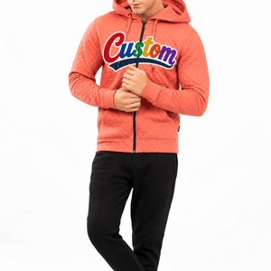 Ensembles de sweats à capuche zippés personnalisés style streetwear avec logo en patch sergé, sweat à capuche matelassé en polaire polyester pour hommes - Product Image 1