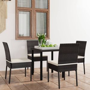 Set da Pranzo in Polyrattan Nero e Crema con Vetro e Acciaio Verniciato a Polvere per Uso in Giardino - Product Image 1