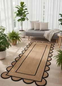 Alfombra de yute natural tejida a mano con borde festoneado para pasillo, tamaños personalizables, alfombra Aera y tapete trenzado festoneado de Aera. - Product Image 5