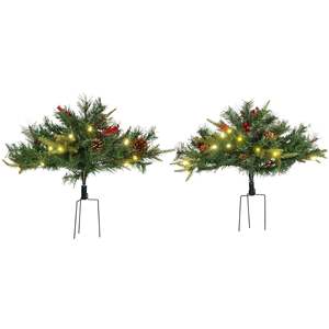 Juego de 2 Árboles de Navidad de 2 Pies con Luces LED Blancas Cálidas para Jardines Exteriores - Decoraciones Navideñas Duraderas y Atractivas - Product Image 1