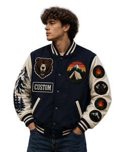 <b>Custom</b> Logo Men's Winter Fleece Wool Bomber Embroidery Patchwork Reversible Eco-Friendly Varsity <b>Jacket</b> - Product Image 5