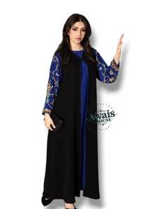 Plus Women's Simple Modest Straight Stand Collar Long Sleeve Solid Sequin Embroidery Applique <b>Chiffon</b> Floor-Length - Product Image 6